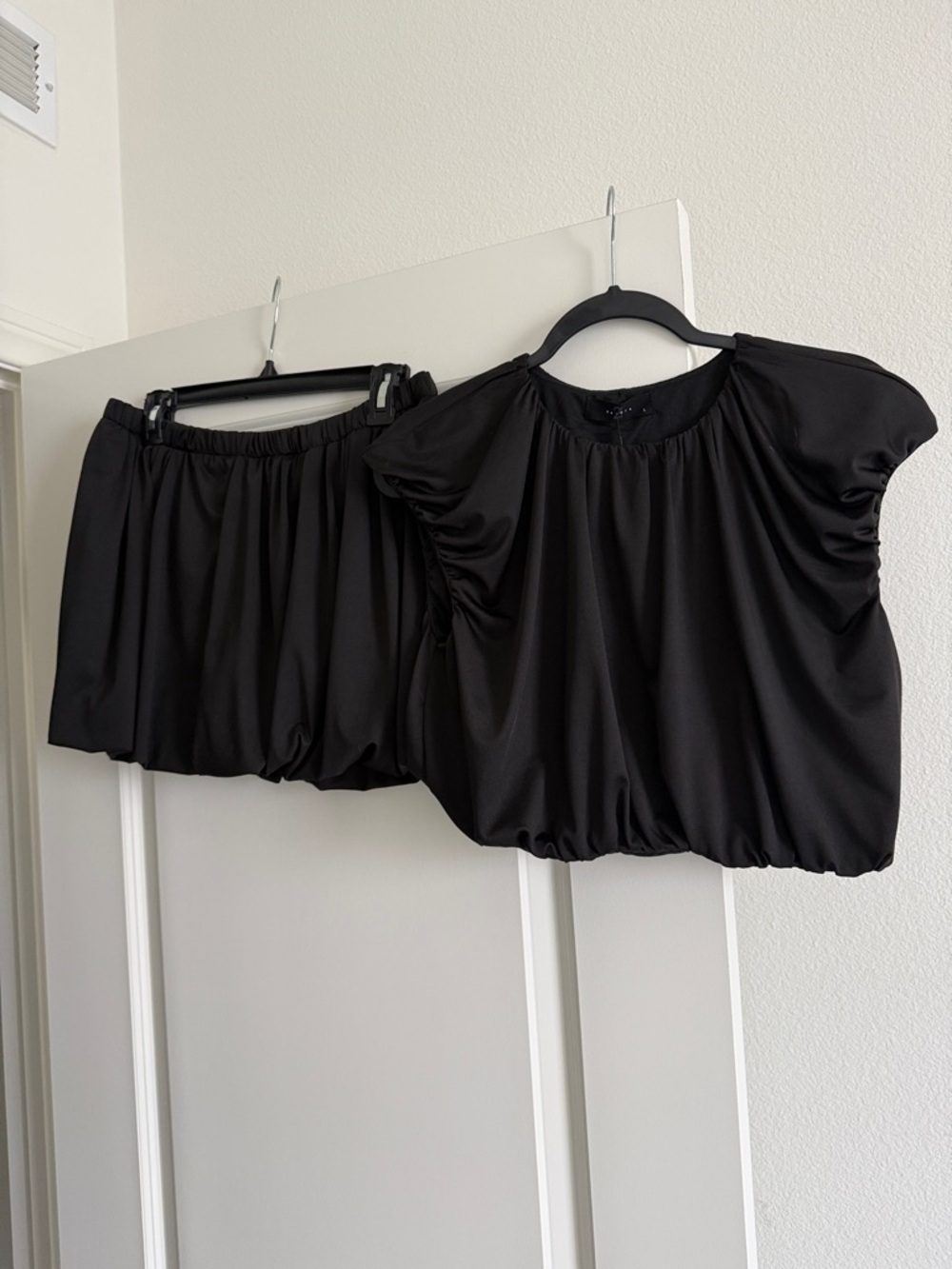 Black Two-Piece Bubble Top and Skirt Set